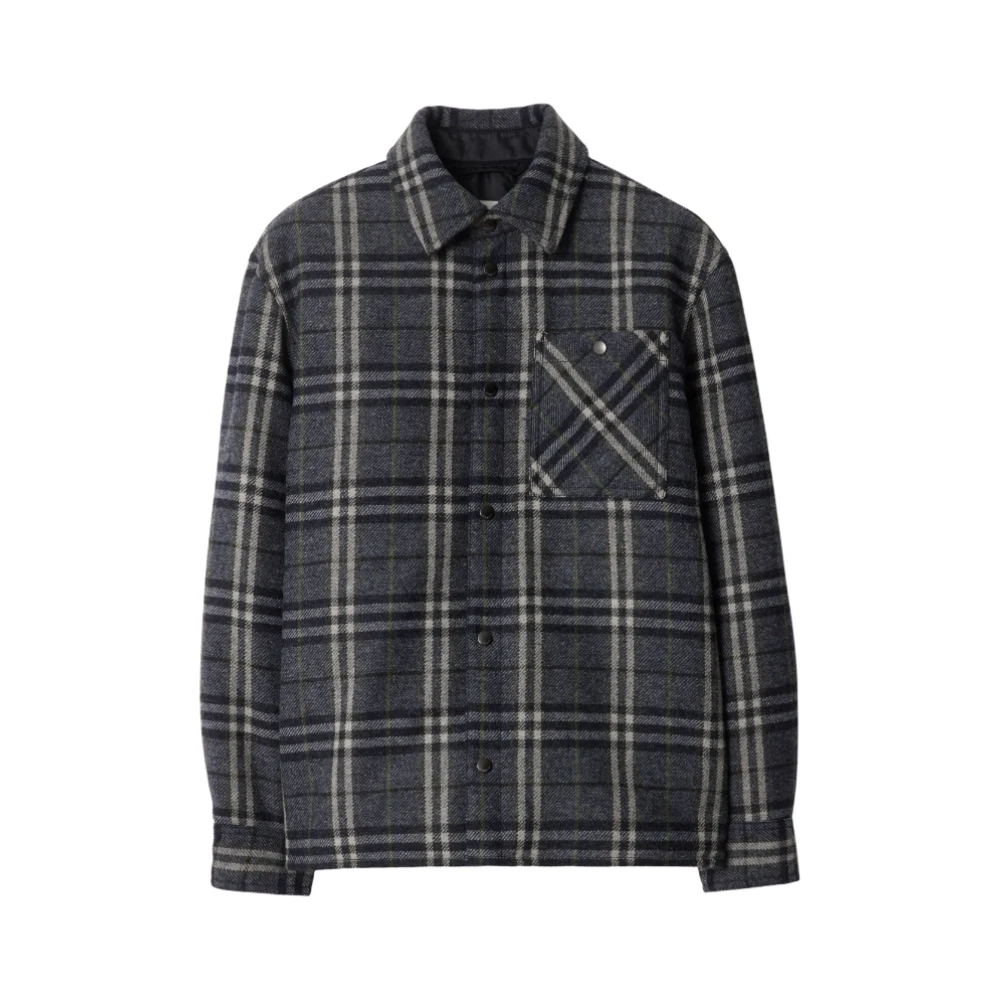 Burberry Uomo Nero Camicia In Lana A Quadri Con Tasca