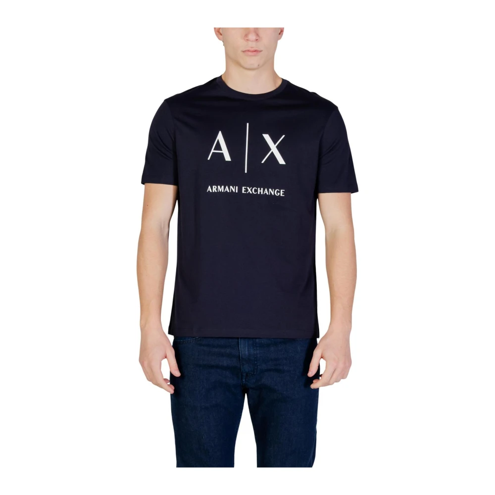 Armani Exchange Blå Rundhalsad Kortärmad Bomulls-T-Shirt
