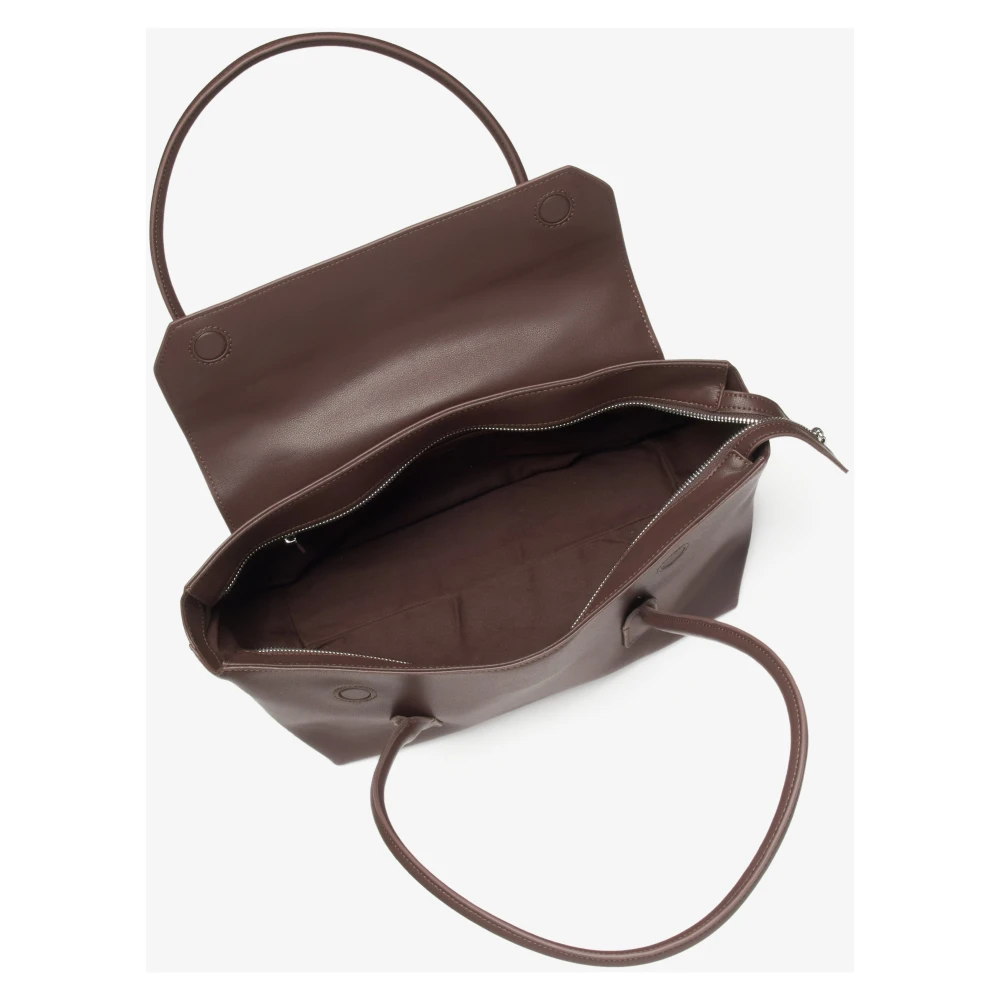 Estro Dames Zadelbruine Leren Schoudertas met Lange Handvatten Brown Dames