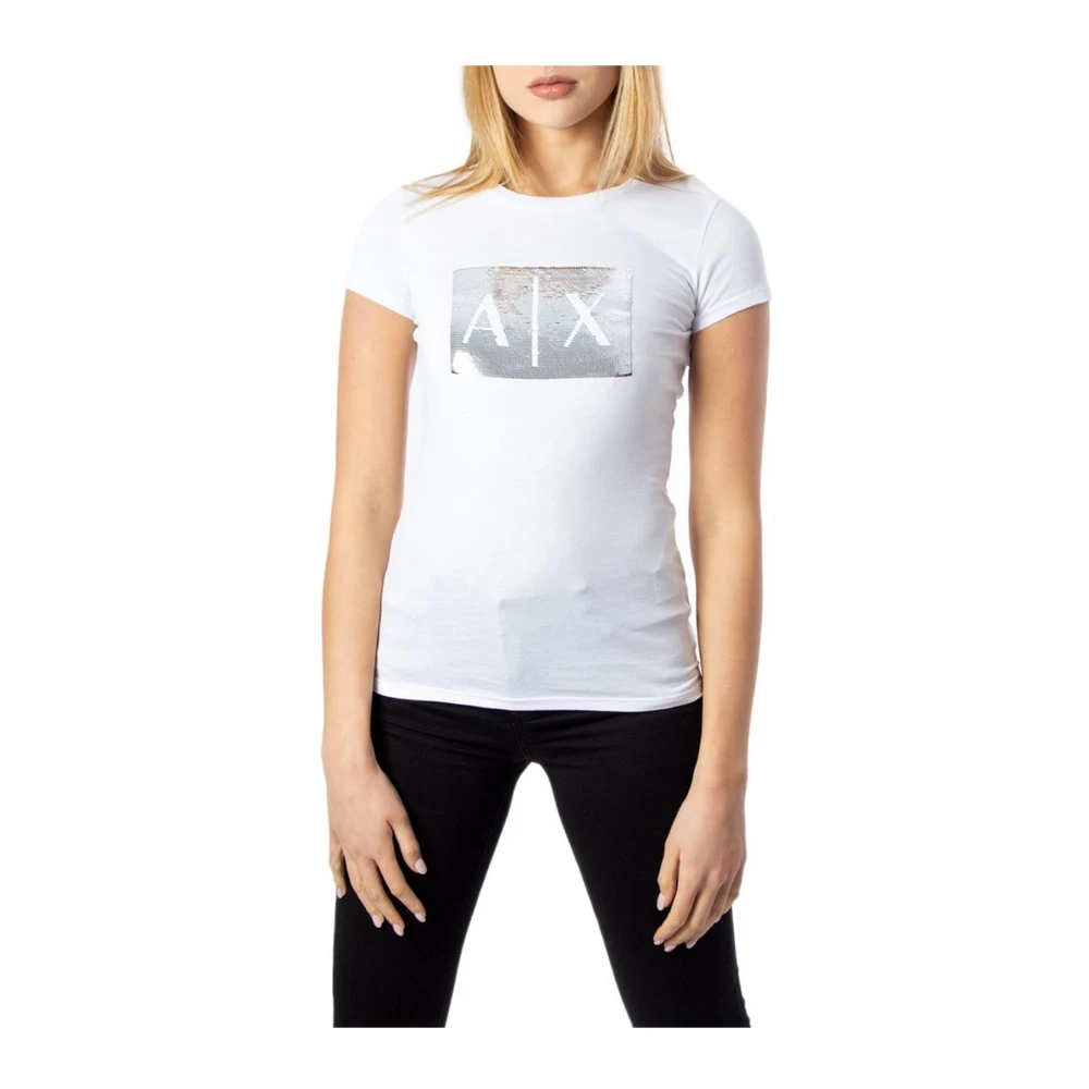 Armani Exchange , T-Shirts, Female, White, Xs, White Cotton Spring/Summer Woman T-Shirt - Image 4