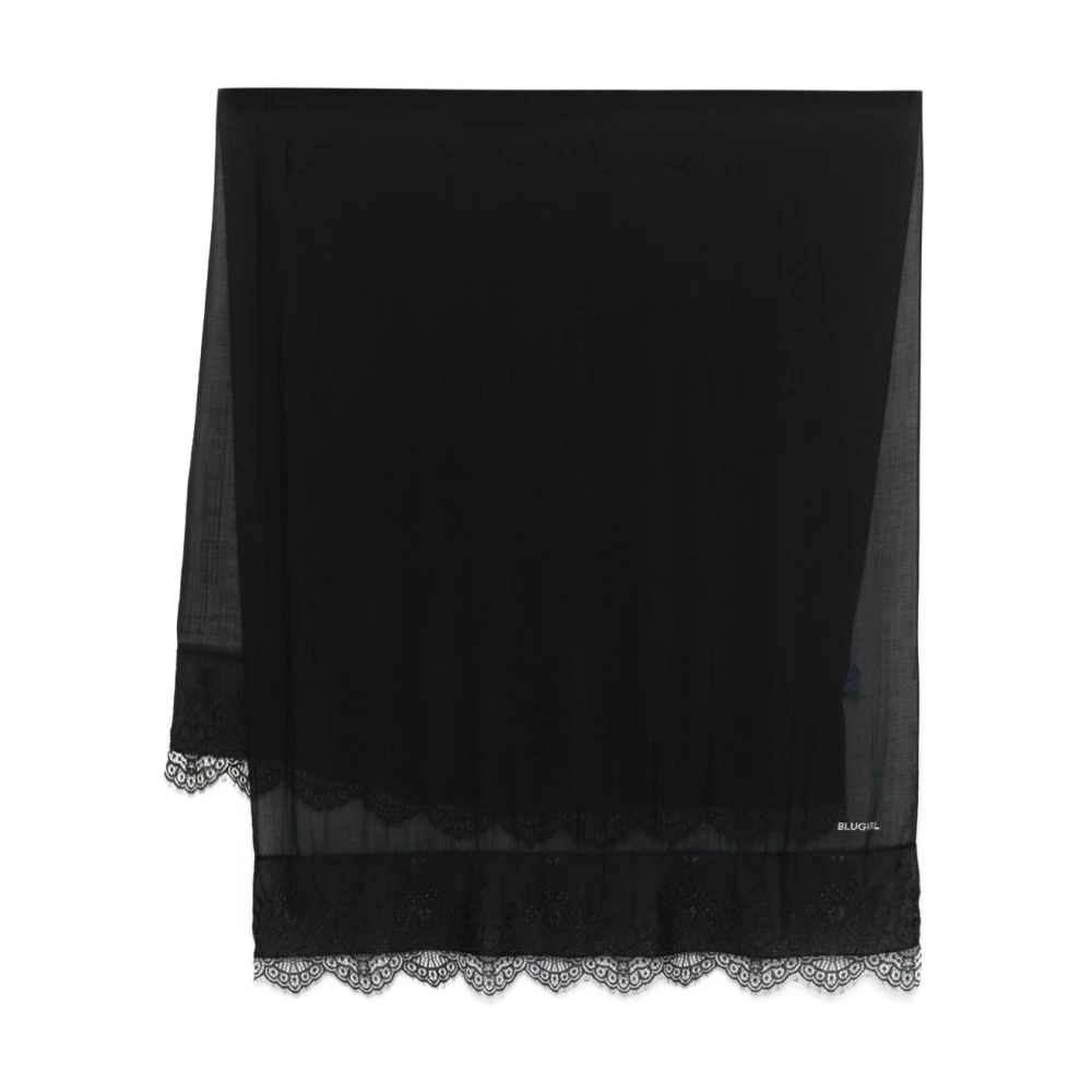 Blugirl Zwart Logo Versiering Rechthoek Sjaal Black Dames
