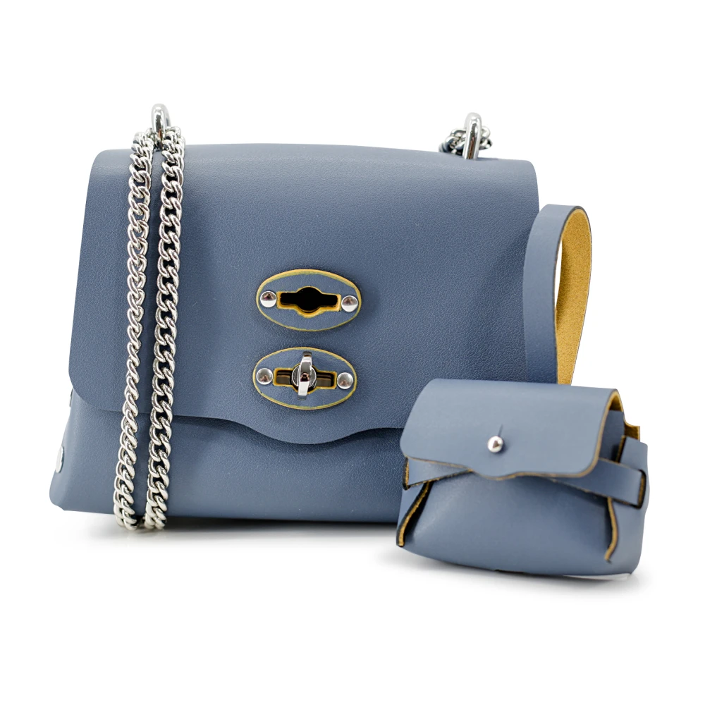 Zanellato Blauwe Leren Schoudertas met Twist Lock Blue Dames