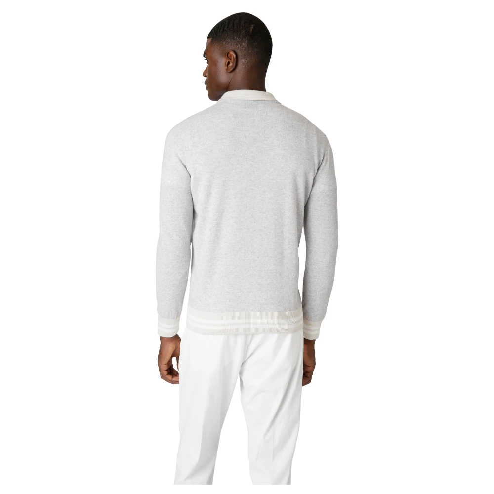 Eleventy Cashmere Polo Sweater met College-geïnspireerde Strepen Gray Heren
