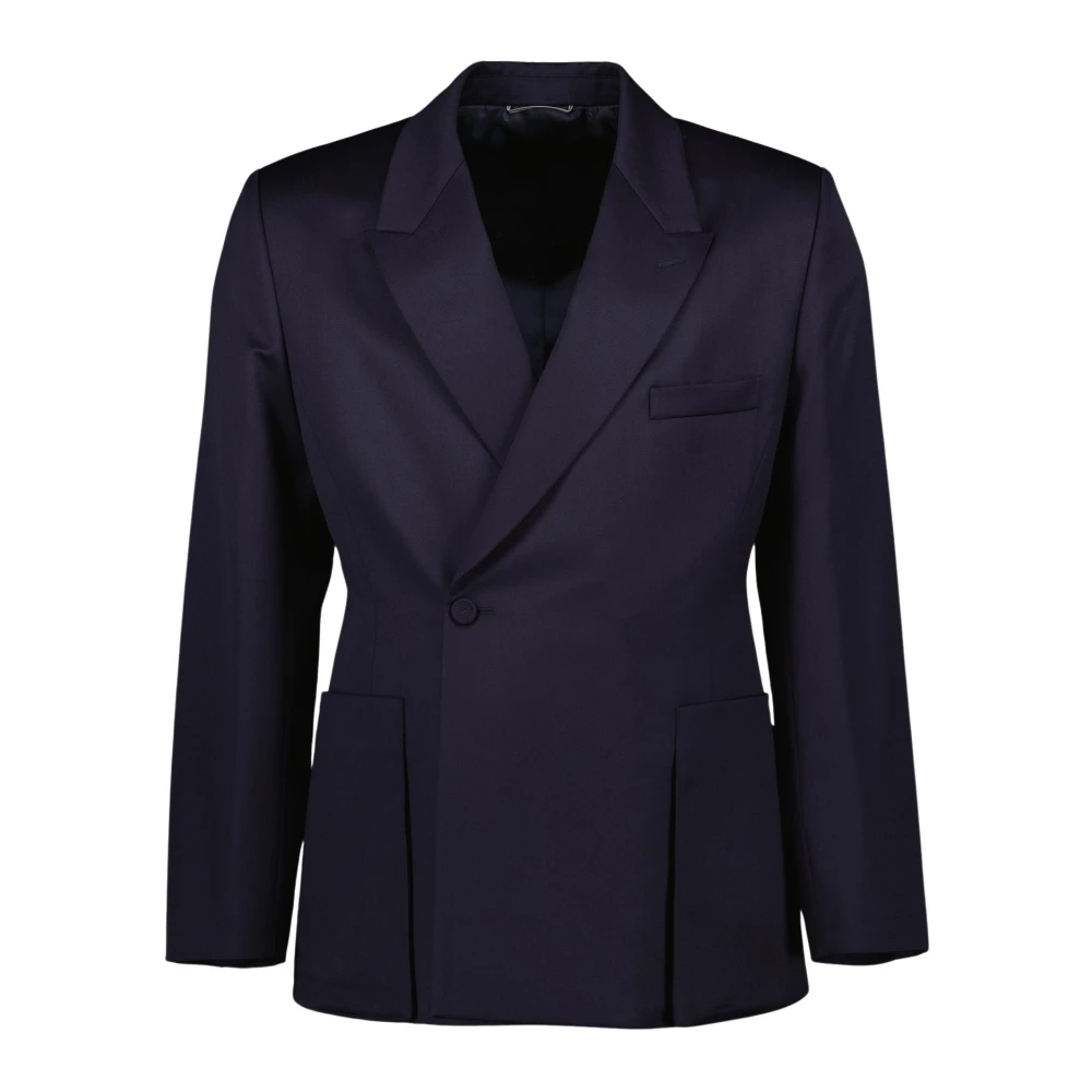 Dior Navy Blauw Wol Peak Revers Blazer Blue Heren