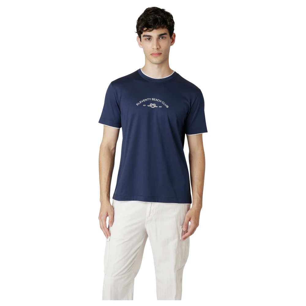 Eleventy Athletic Katoenen Ronde hals T-shirt Blue Heren