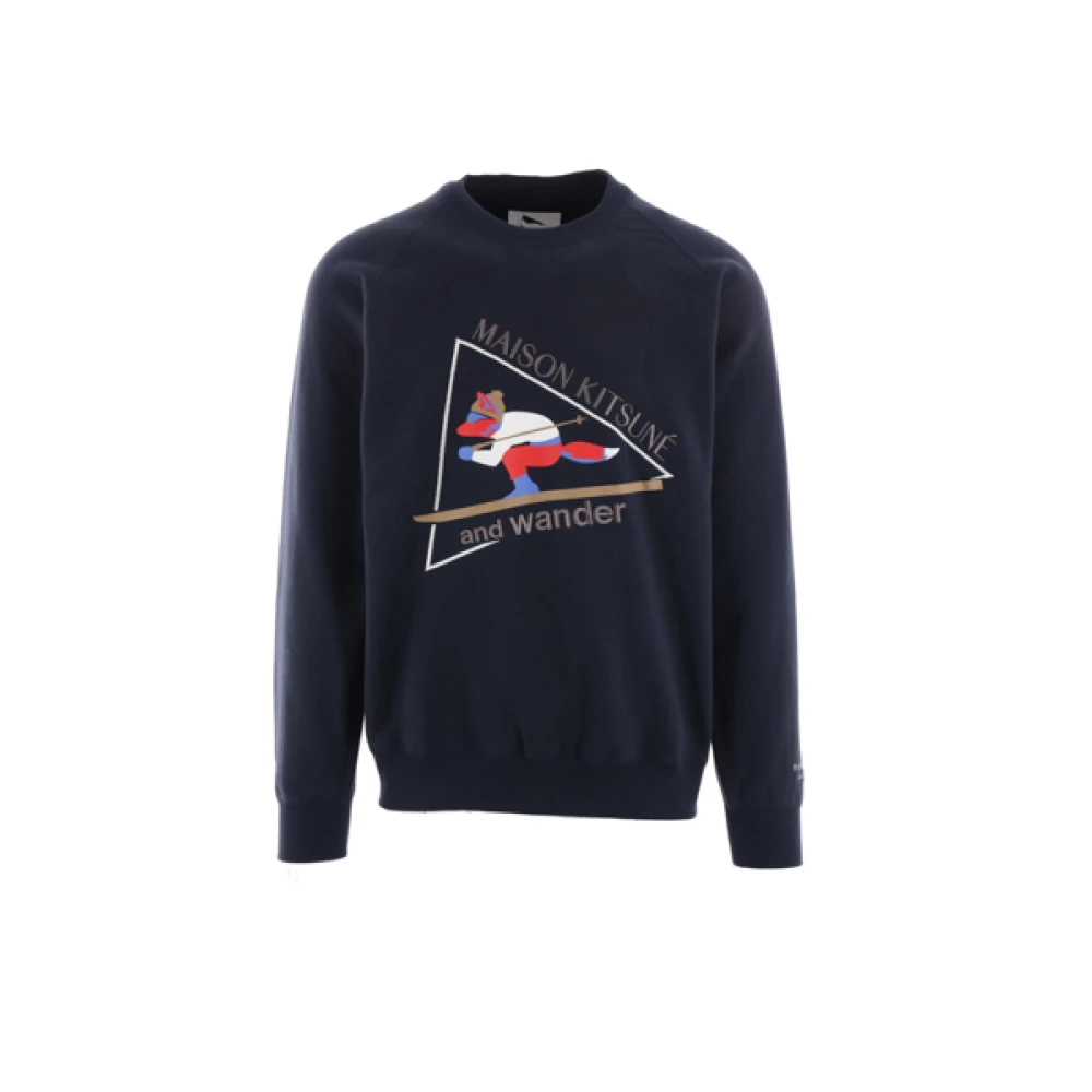 Maison Kitsuné Blauwe Sweaters met Skiing Fox Logo Blue Heren