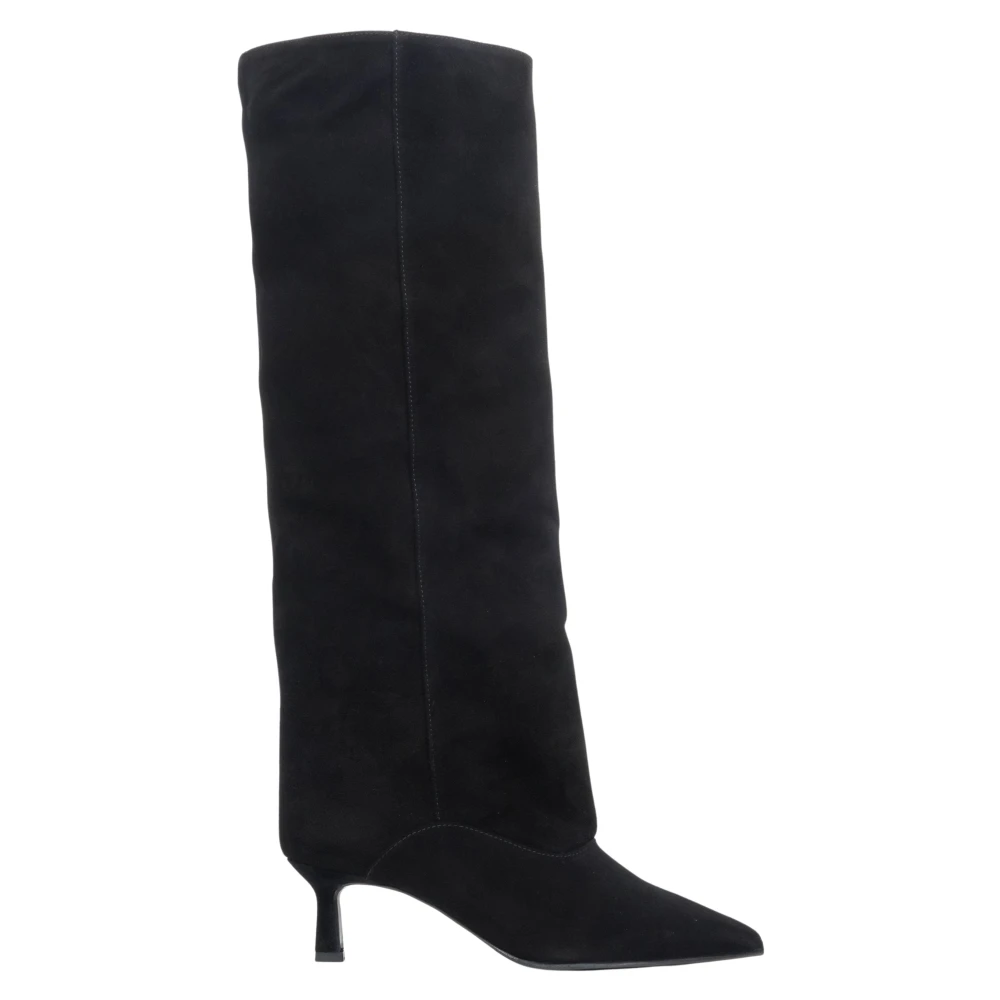Estro Black Heeled Boots, Female, 7 Uk, Knee-High Velour Boots