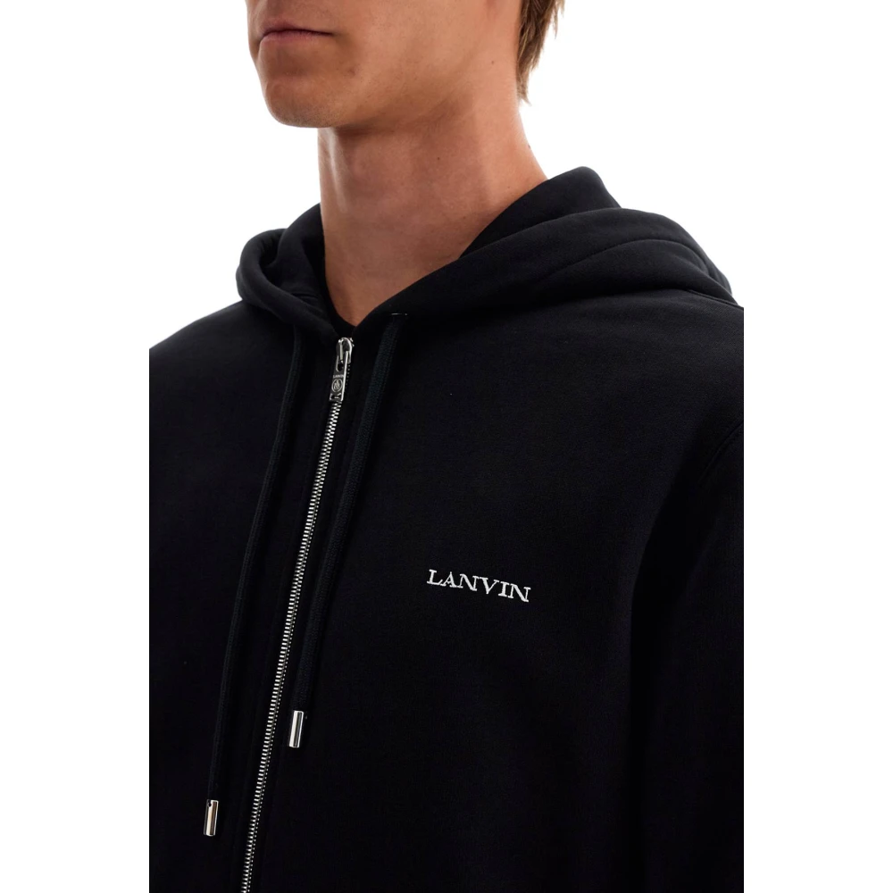 Lanvin Geborsteld Katoenen Hoodie met Rits Black Heren