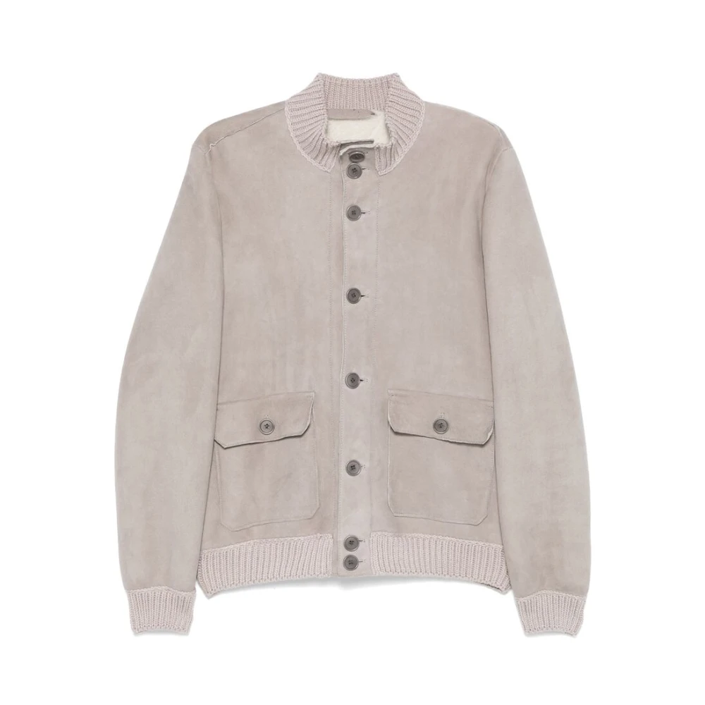 Salvatore Santoro Shearling Leren Buitenkleding Opstaande kraag Gray Heren