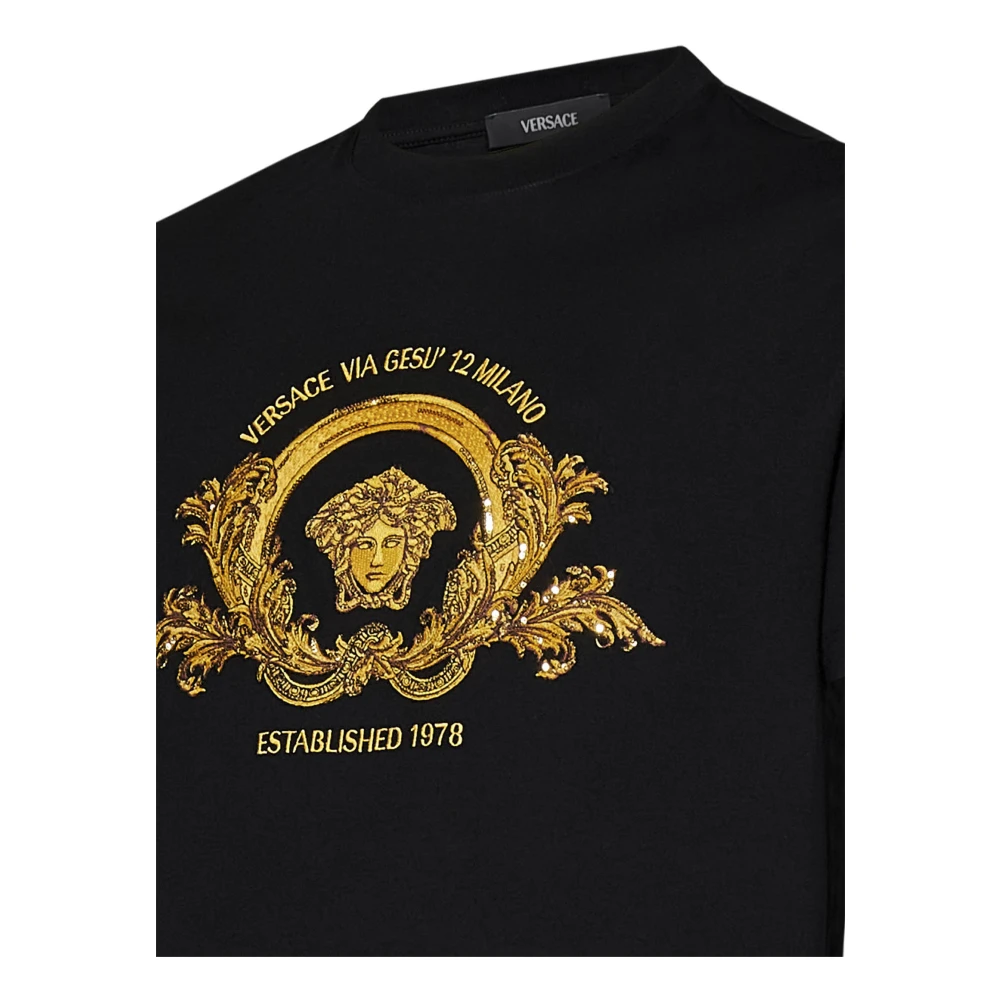 Versace Zwart Geborduurd Medusa Embleem T-shirt Black Heren