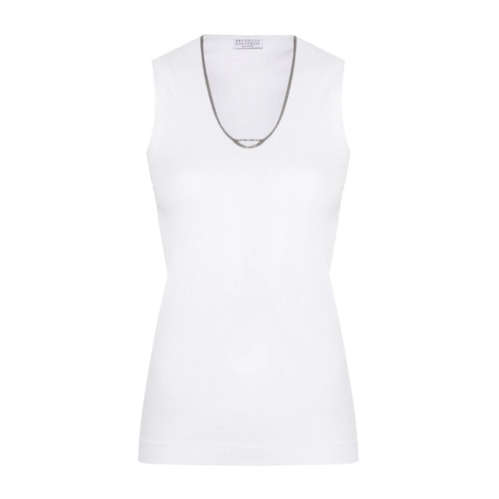 BRUNELLO CUCINELLI Witte Mouwloze Top met Monili Detail White Dames