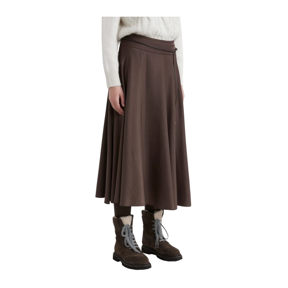 PESERICO Zachte viscose blend rok met riem Brown Dames
