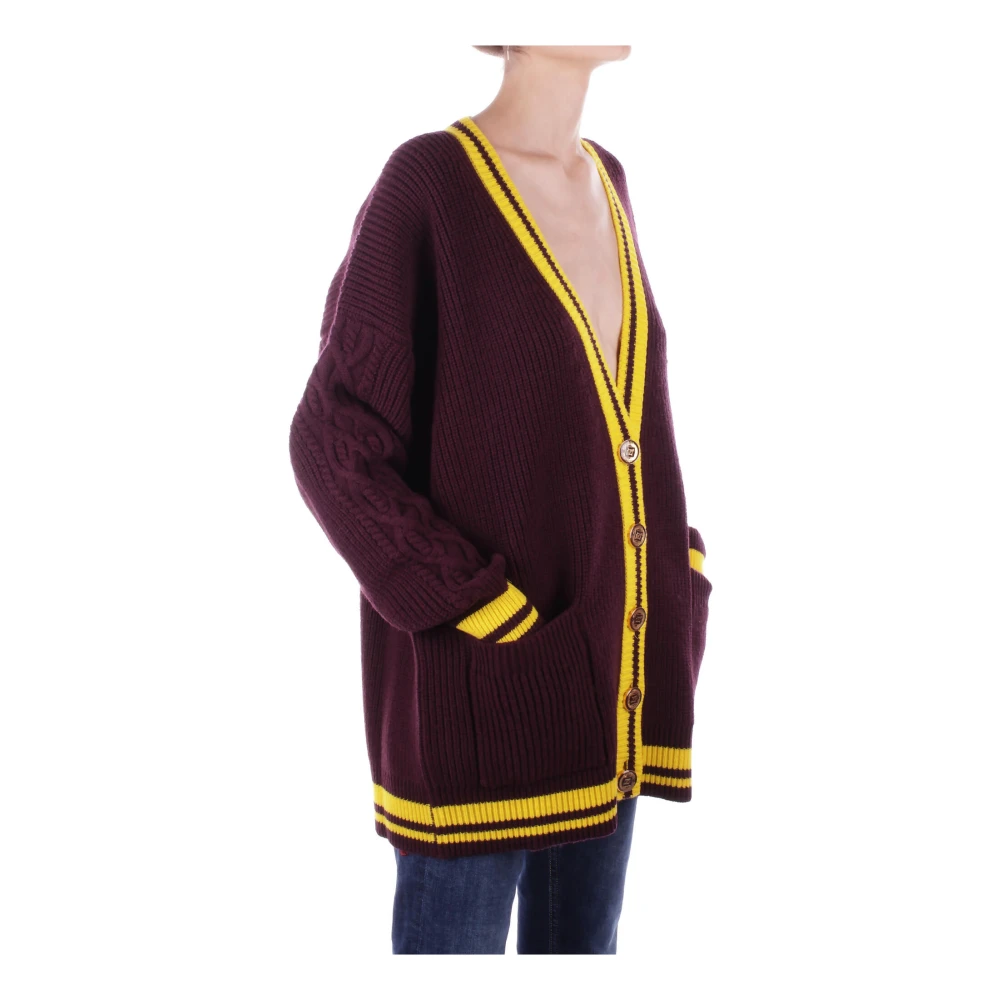 Elisabetta Franchi Bordeaux Sweater Cardigan Front Logo Red Dames