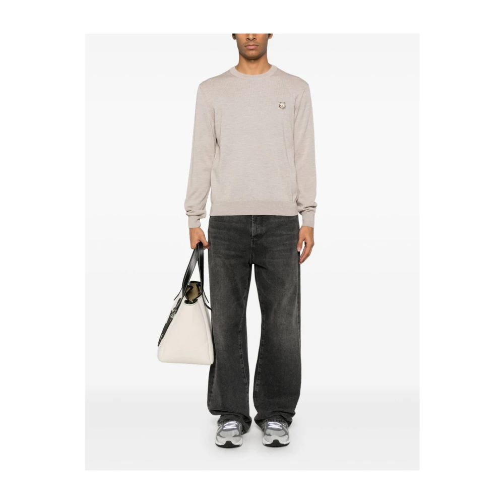Maison Kitsuné Geribbelde ronde hals trui in grijs Gray Heren
