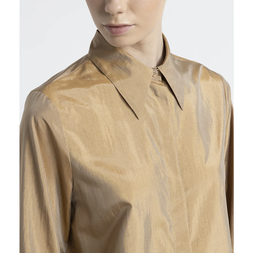 PESERICO Licht zijdeblend cropped shirt Brown Dames