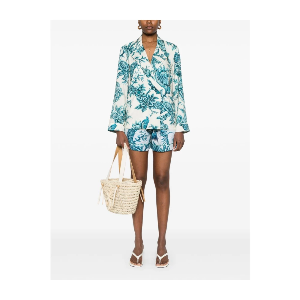F.r.s For Restless Sleepers Blauwe Shorts met Bloemenprint en Elastische Tailleband Blue Dames