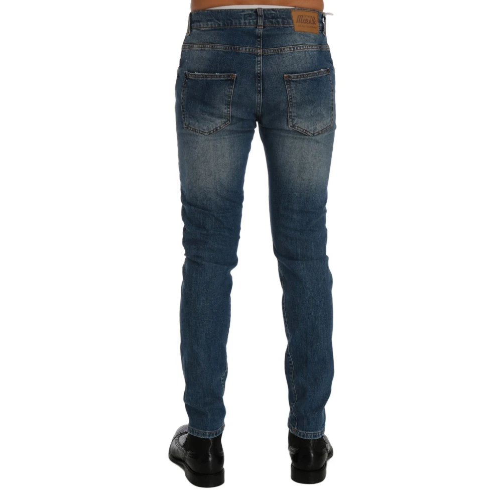 Frankie Morello Italiaanse Denim Slim Fit Blauwe Jeans Blue Heren