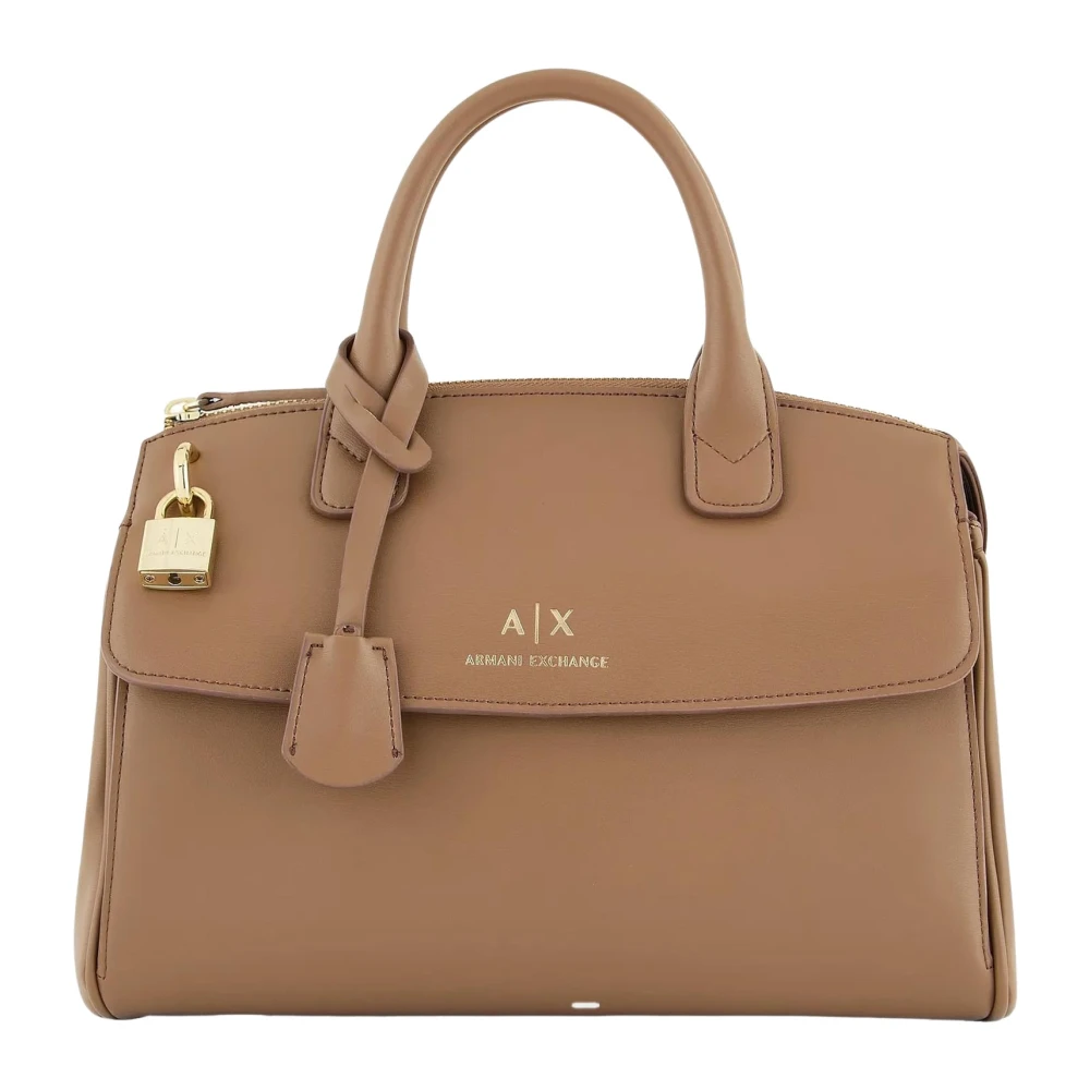 Armani Exchange Beige Tote Tas met Metalen Details Beige Dames