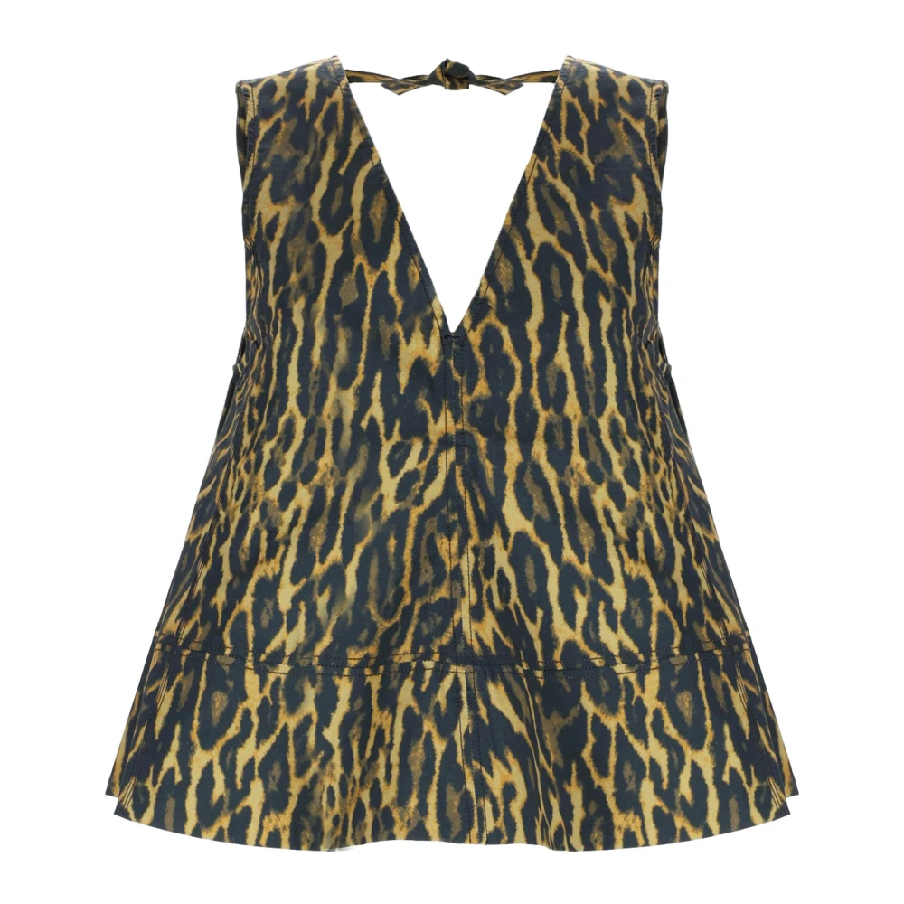 Ganni Women's Multicolor Sleeveless Tops, Xs, Printed Stretch Cotton A-Line Top