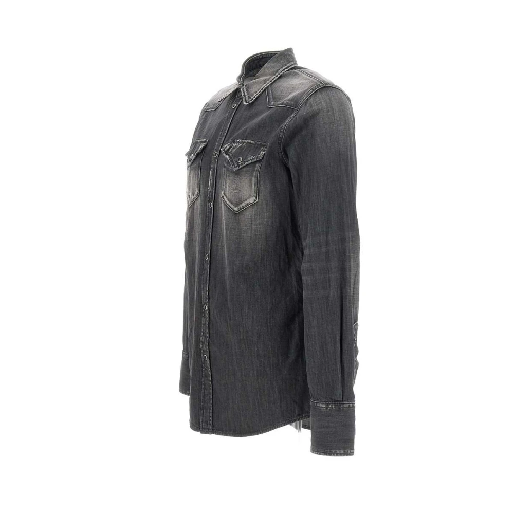 Dsquared2 Zwarte Western Denim Overhemd Black Heren