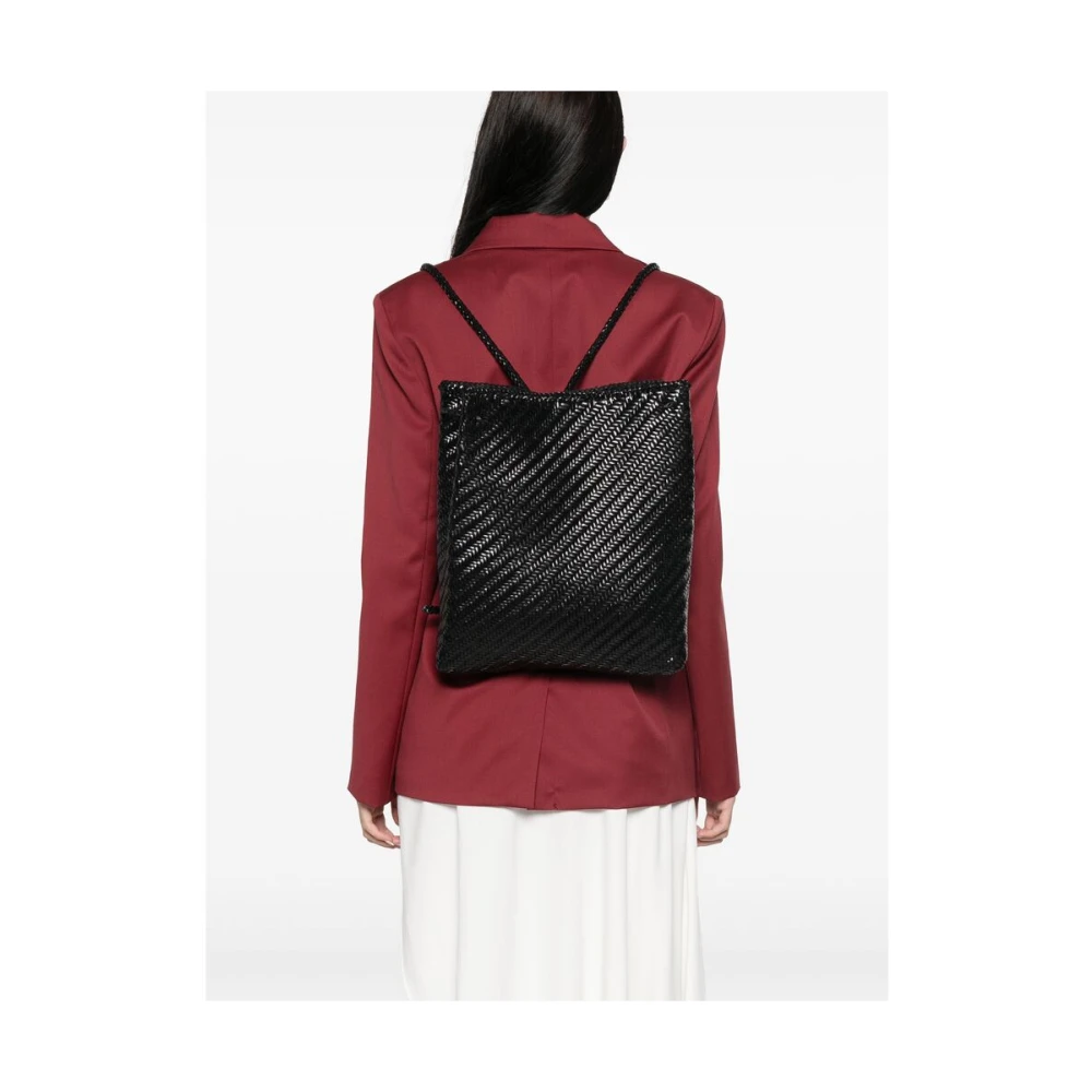 Dragon Diffusion Zwarte leren rugzak met trekkoordsluiting Black Dames