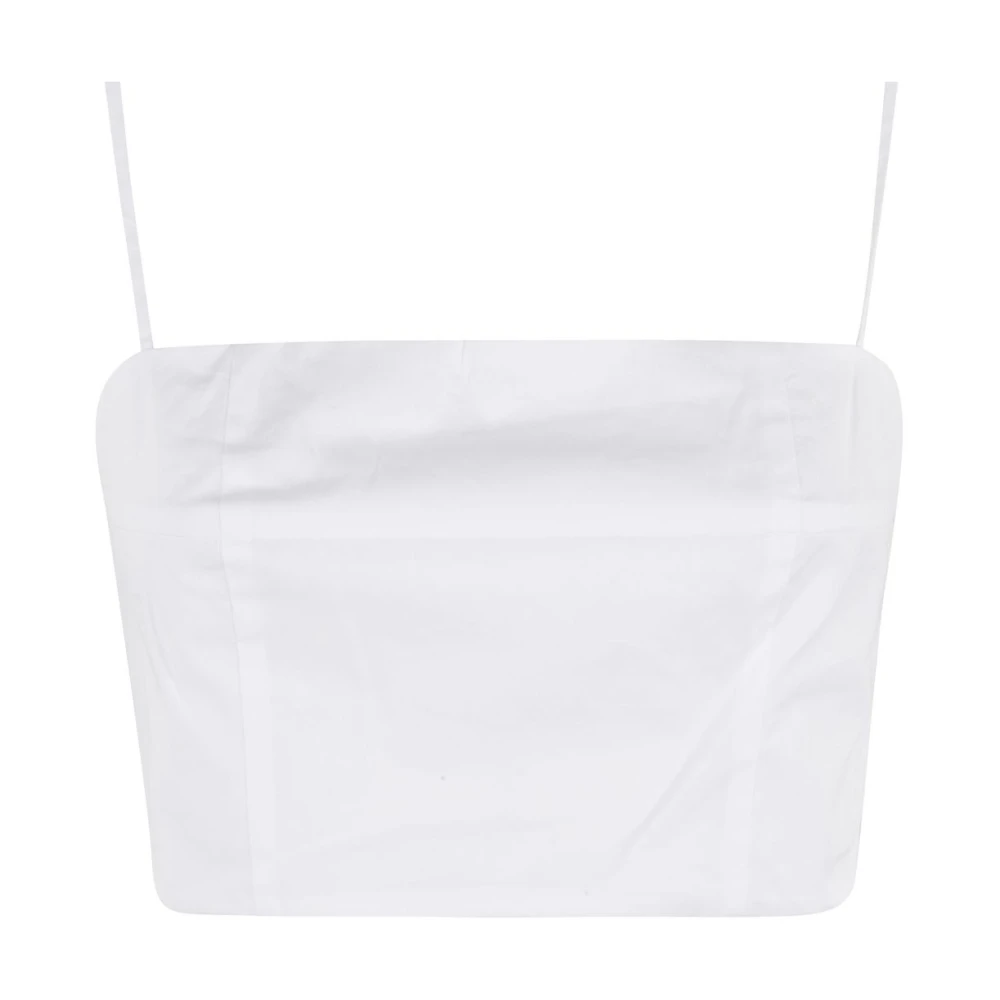 Staud White Sleeveless Tops, Female, L, Square Neck Top With Spaghetti Straps
