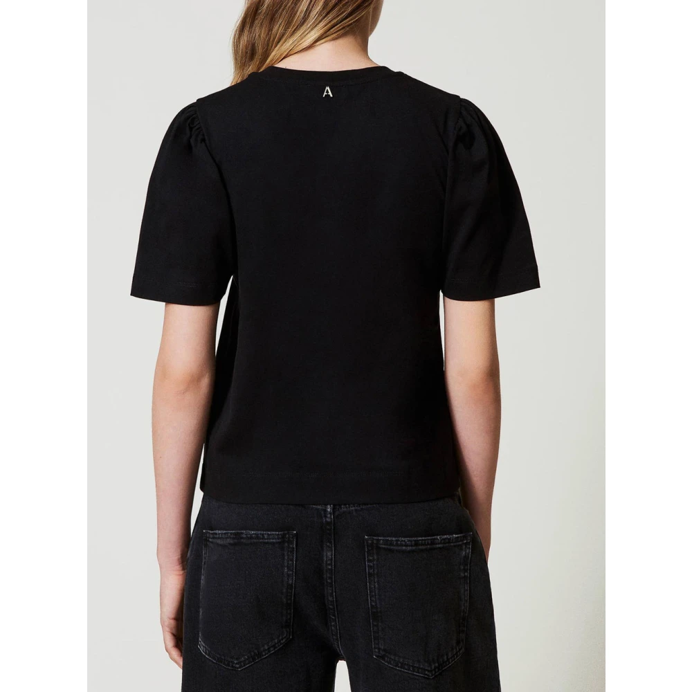 Actitude Zwarte T-shirt met handgeborduurde strik Black Dames