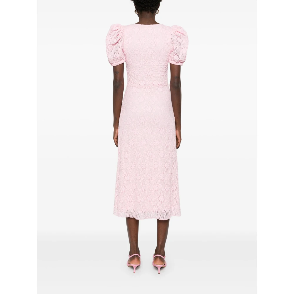 Rotate Birger Christensen Kanten Jurk met Pofmouwen Pink Dames
