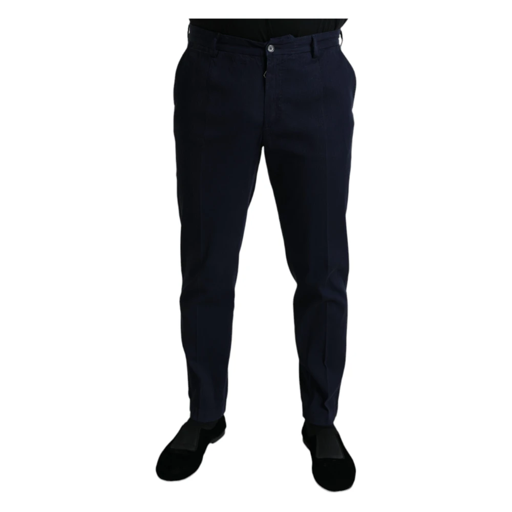 Dolce & Gabbana Men's Blue Cotton Stretch Slim Fit Dress Trousers - Chinos - L - Trousers