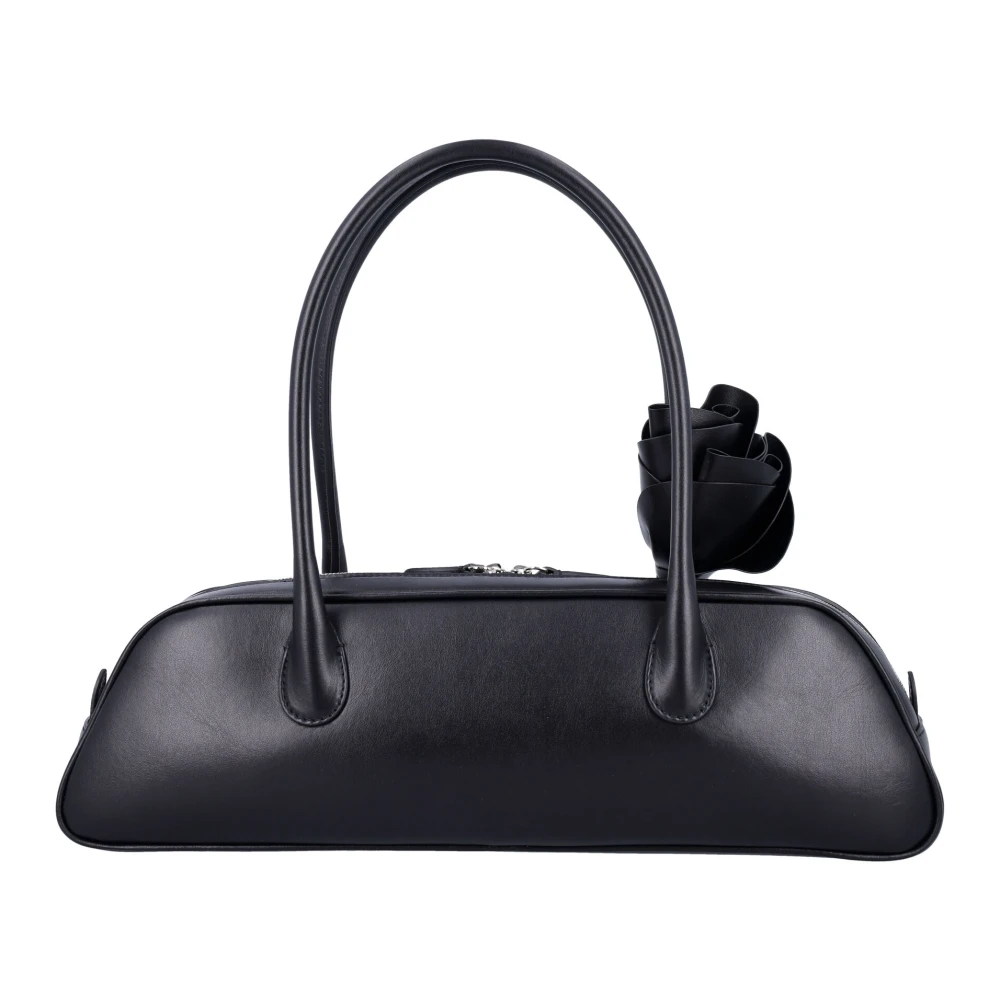 Magda Butrym Zwarte leren trapeze handtas met bloemversiering Black Dames