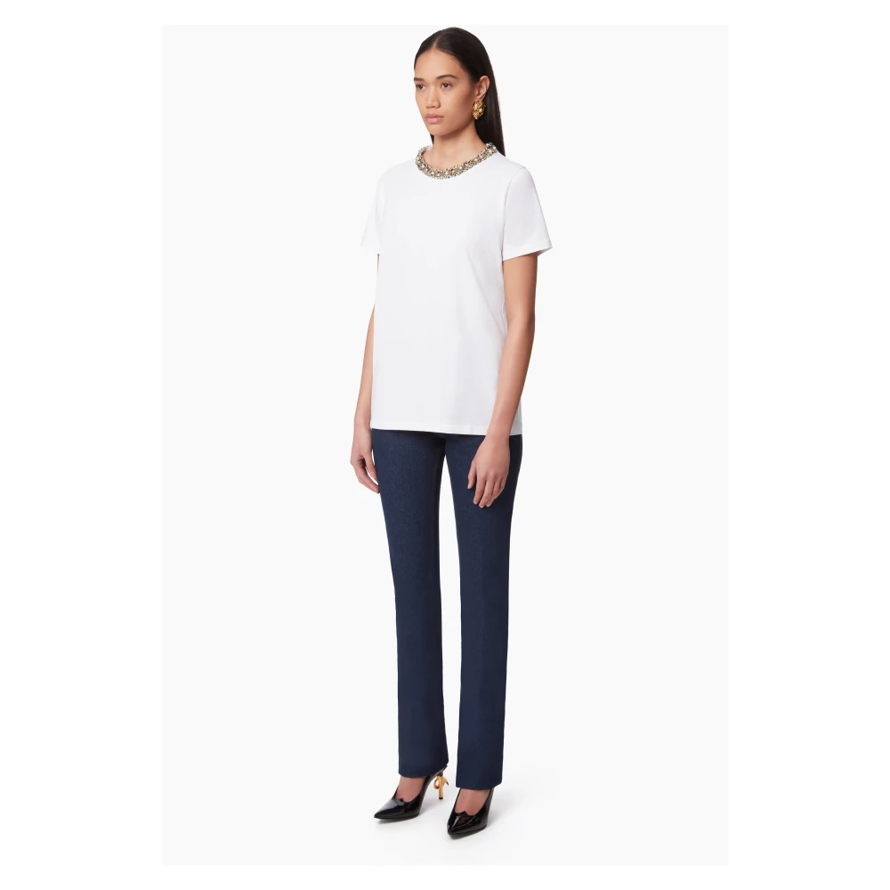 Nina Ricci Witte Beaded Neckline T-Shirt White Dames