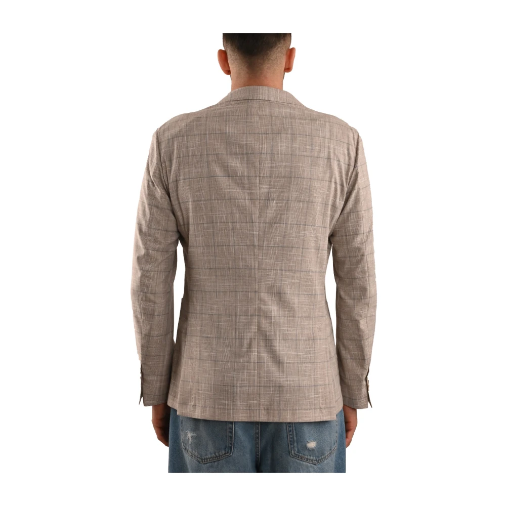 Hugo Boss Katoenen geruite Slim Fit Jas Beige Heren