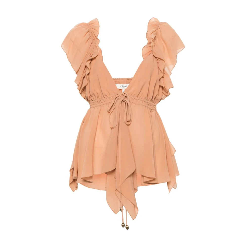Chloé Silk Ruffle Top V-Neck Blush - Female - Sleeveless Tops - Pink - S - Tops