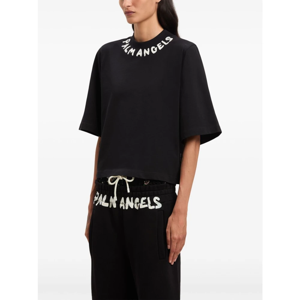 Palm Angels Zwart Logo Print Crew Neck T-shirt Black Dames