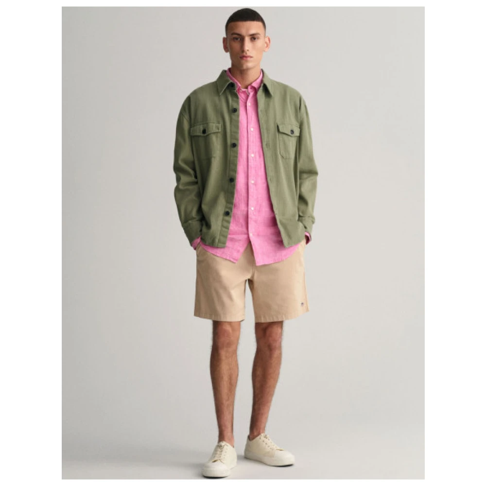 Gant Reguliere Linnen Overhemd met Geborduurd Logo Pink Heren