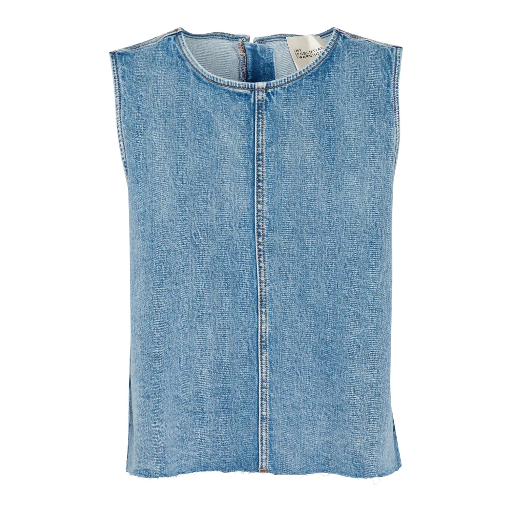 My Essential Wardrobe Lichtblauwe Retro Wassing Denim Top Blue Dames