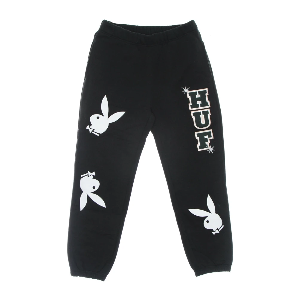 HUF Zwarte Playboy Konijn Hoofd Fleece Broek Black Heren