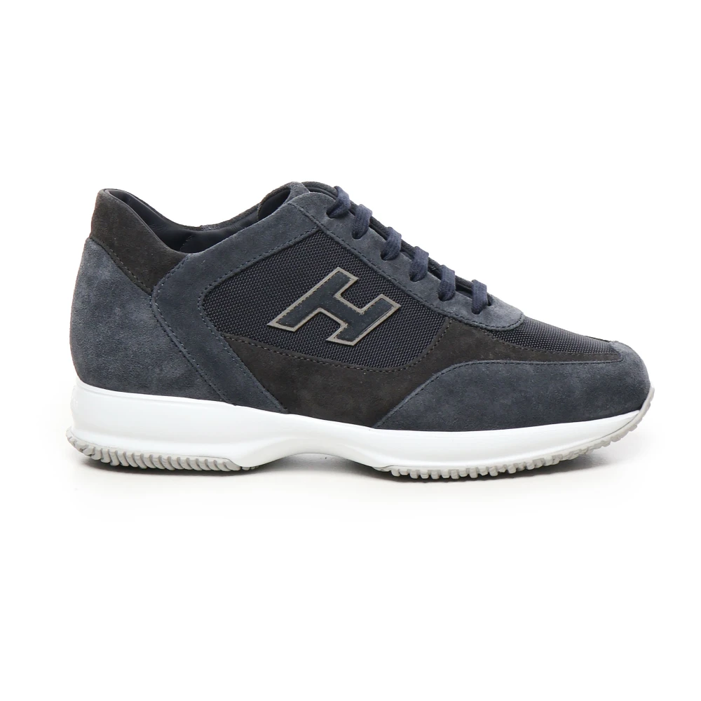 Hogan Blauwe suède sneakers met geweven inzetstukken Heren Schoenen