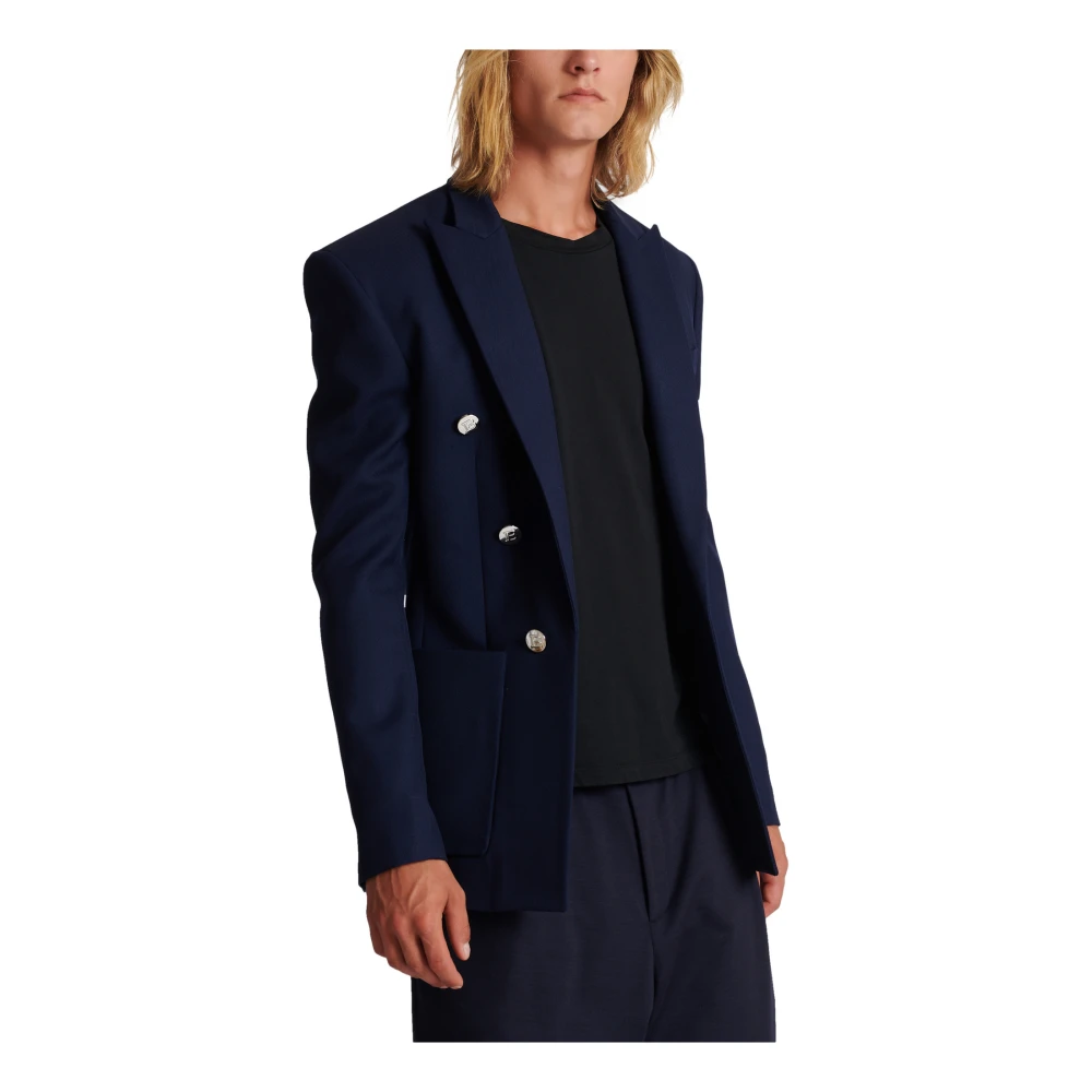 Balmain 6-knoops twill jas Blue Heren