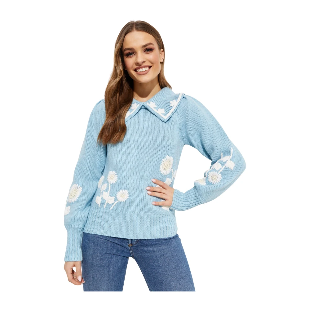 Loveshackfancy Blauwe Trui met Geborduurde Kraag Blue Dames