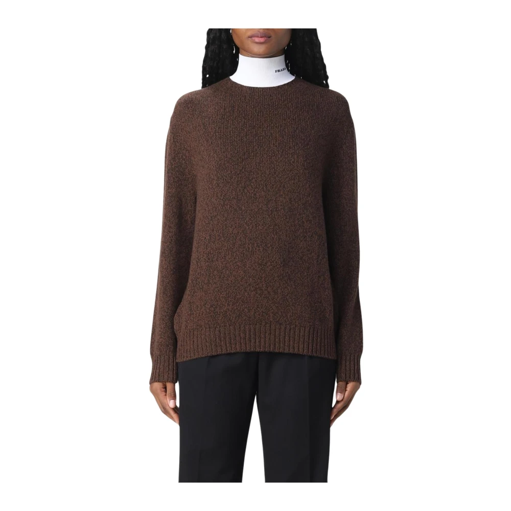 Prada Women's Brown Turtlenecks,, Luxury Wool Knit Pullover Jumper Small