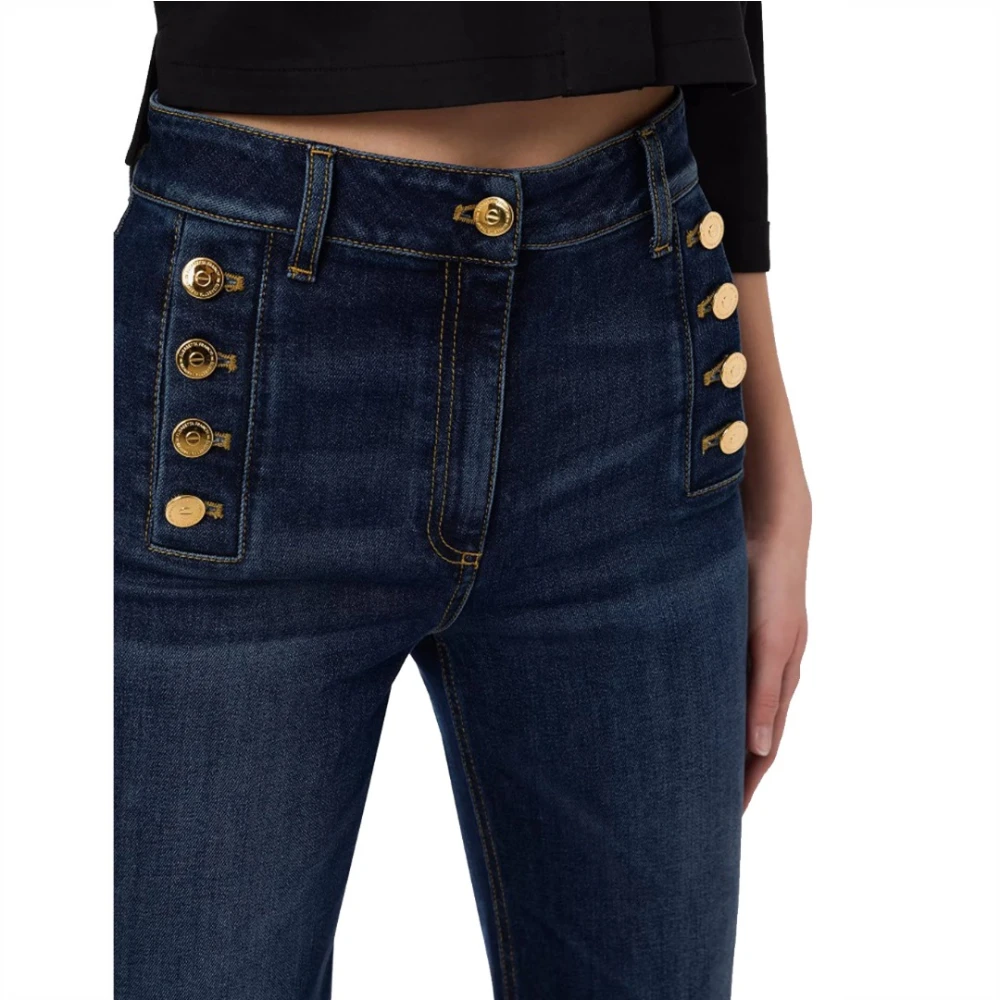 Elisabetta Franchi Stretch Denim Palazzo Broek met Zijknopen Blue Dames