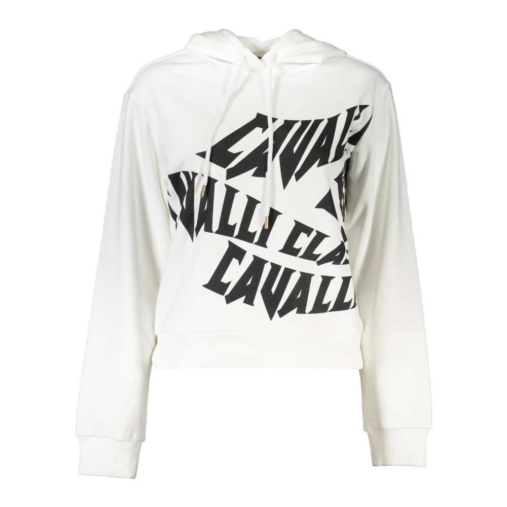 Cavalli Class Women's White Hoodies,, Hooded Sweatshirt Long Sleeve Print Large