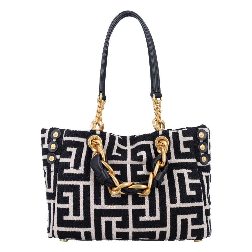 Balmain Elegant Monogrammed Jacquard Tote Bag Black Dames