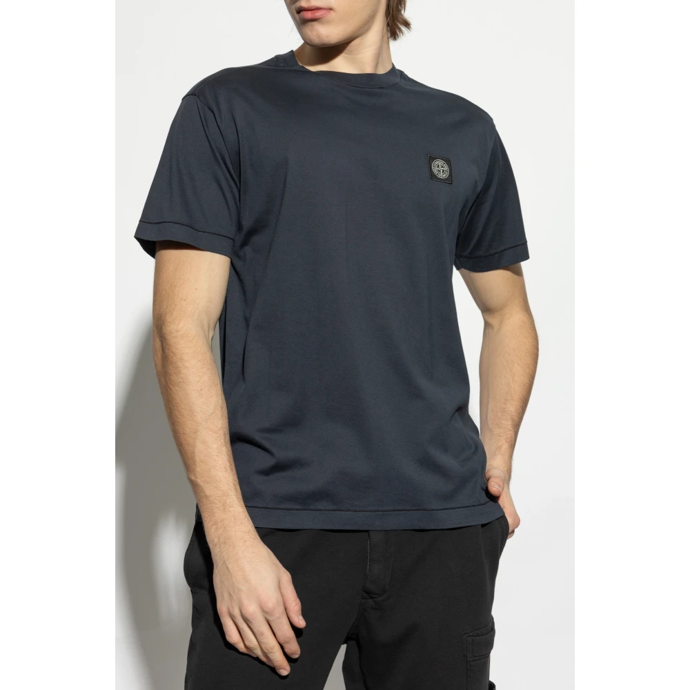 Stone Island Marineblauw T-shirt met Logo Blue Heren