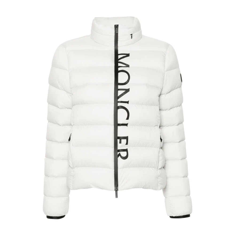 Moncler Logo Zipper Puffer Jacket Natural White Dames