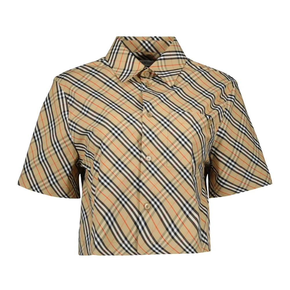Burberry Geruite Crop Shirt Vintage Stijl Beige Dames