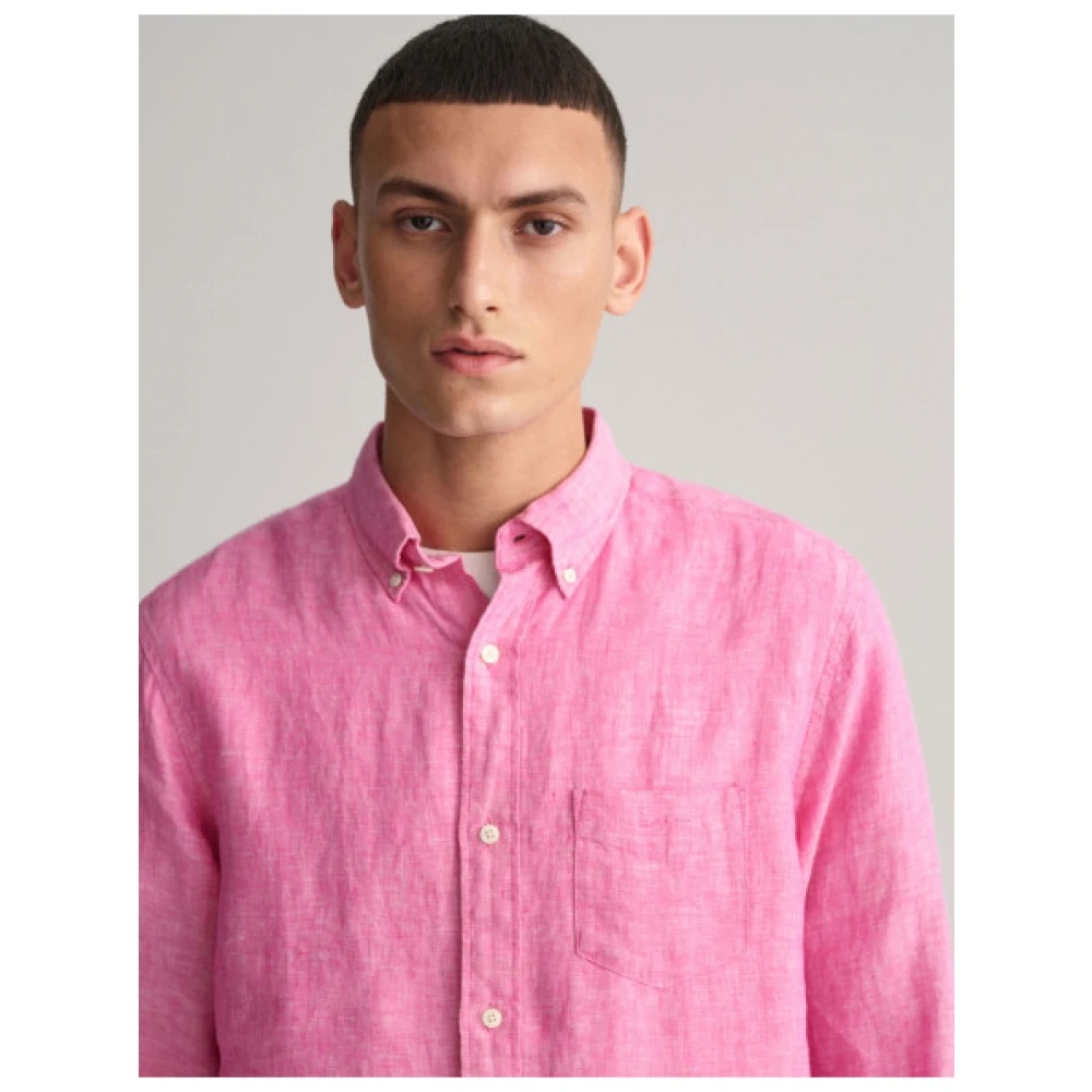 Gant Reguliere Linnen Overhemd met Geborduurd Logo Pink Heren