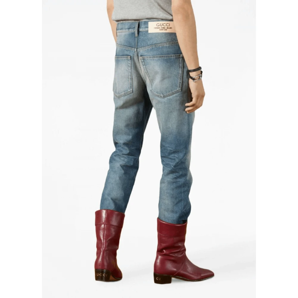 Gucci Mid-rise straight-leg gewassen jeans Blue Dames