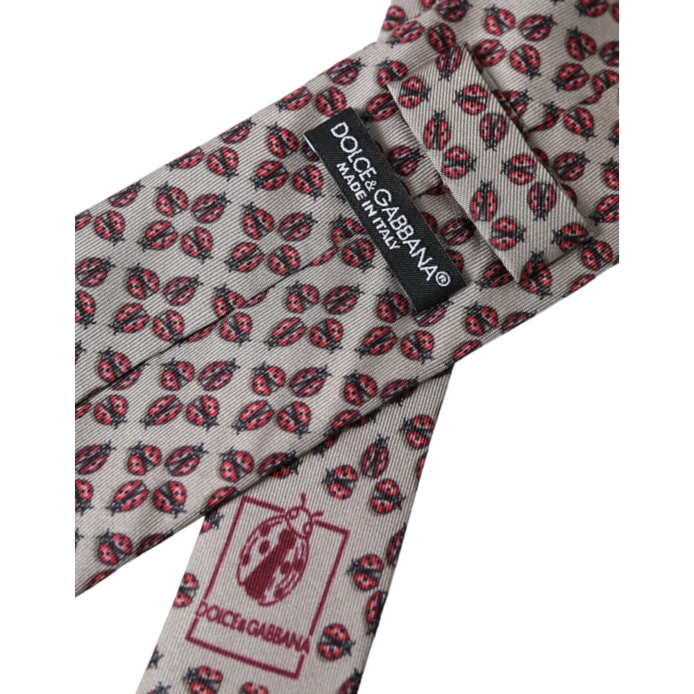 Dolce & Gabbana Beige Lieveheersbeestje Print Zijden Heren Stropdas Beige Heren